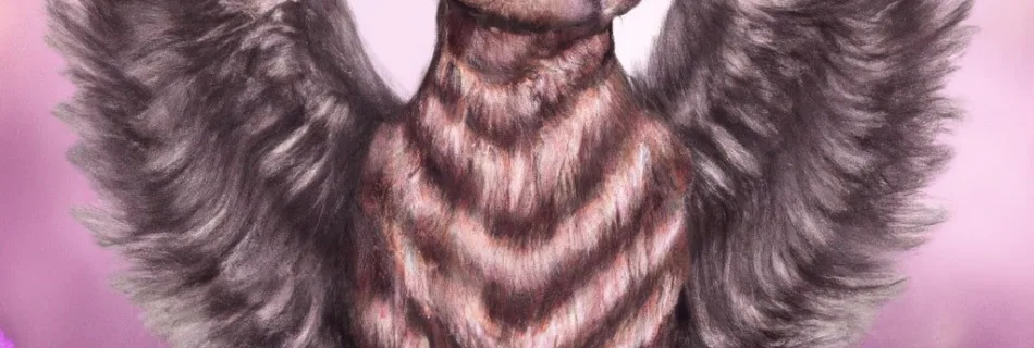 a bird cat chimera with wings and cat eyes in a flower field