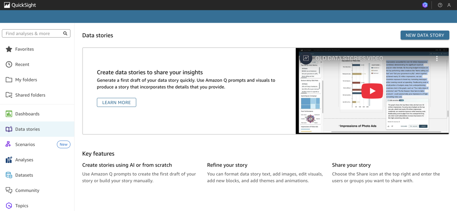 selecting new data story